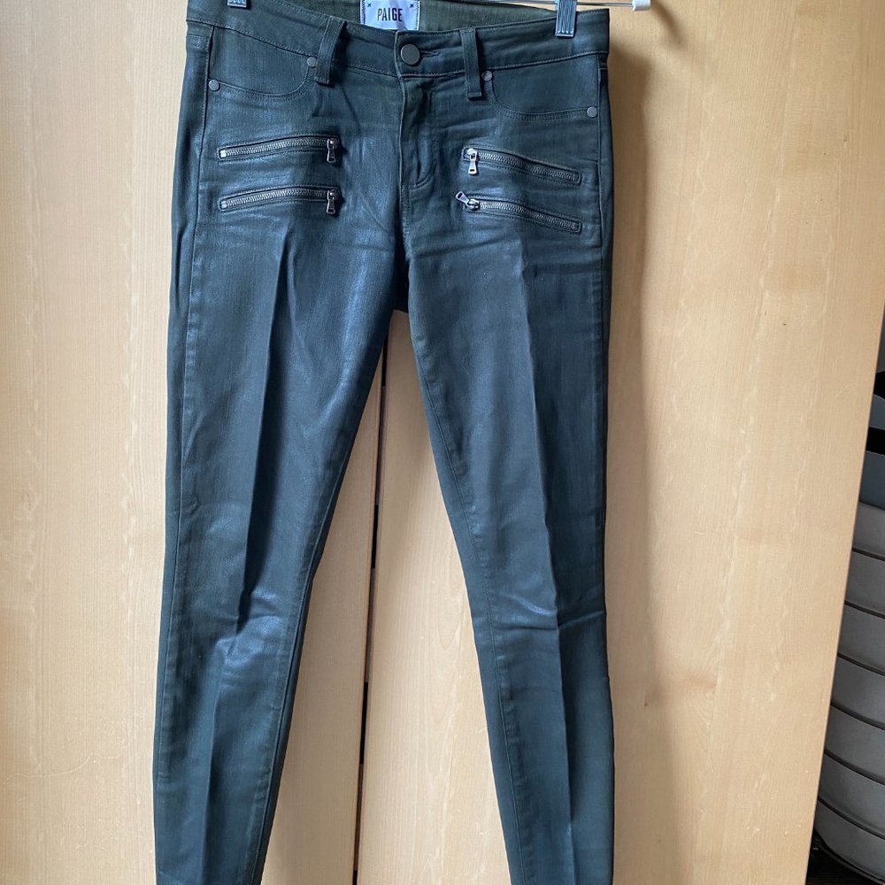 Paige Edgemont coated jeans Sz 28 Tea Leaf Green